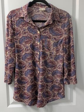 Bella D. Paisley Button-Down Shirt in Blue, Cream, Burgundy, Orange and Brown